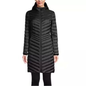 Lands End Coat Hooded Goose Down Long Parka Puffer Jacket M Black Winter Casual